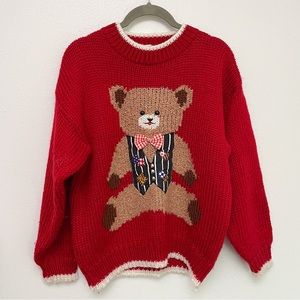 Vintage Red Teddy Bear Sweater